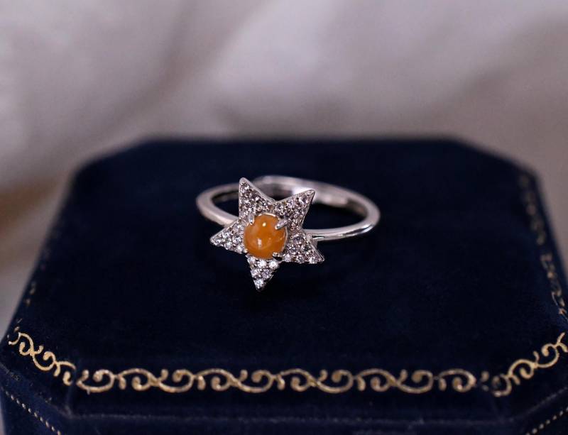 Gelber Jade-Ring Stern-Ring Seestern-Ring Eleganter Mit Verstellbarer Größe in 925Er Silber Perfektes Geschenk von JustringSJ