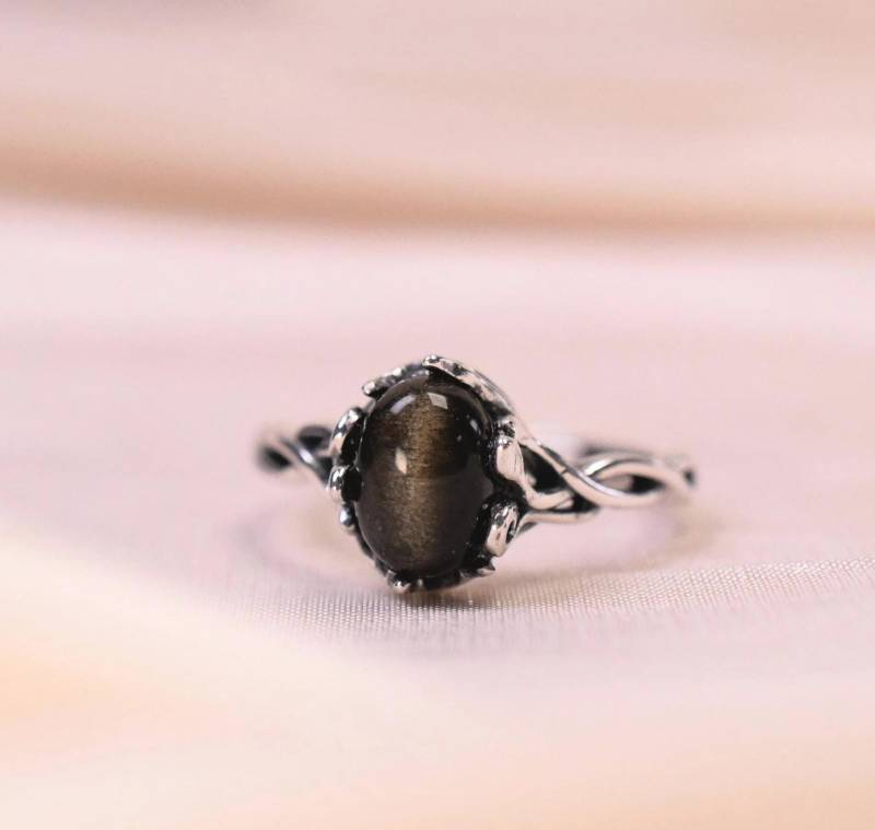 Golden Obsidian Ring Handgemachter 925Er Silberring Verstellbarer Edelsteinring Boho Schmuck Fackelring Geschenk Für Frauen von JustringSJ