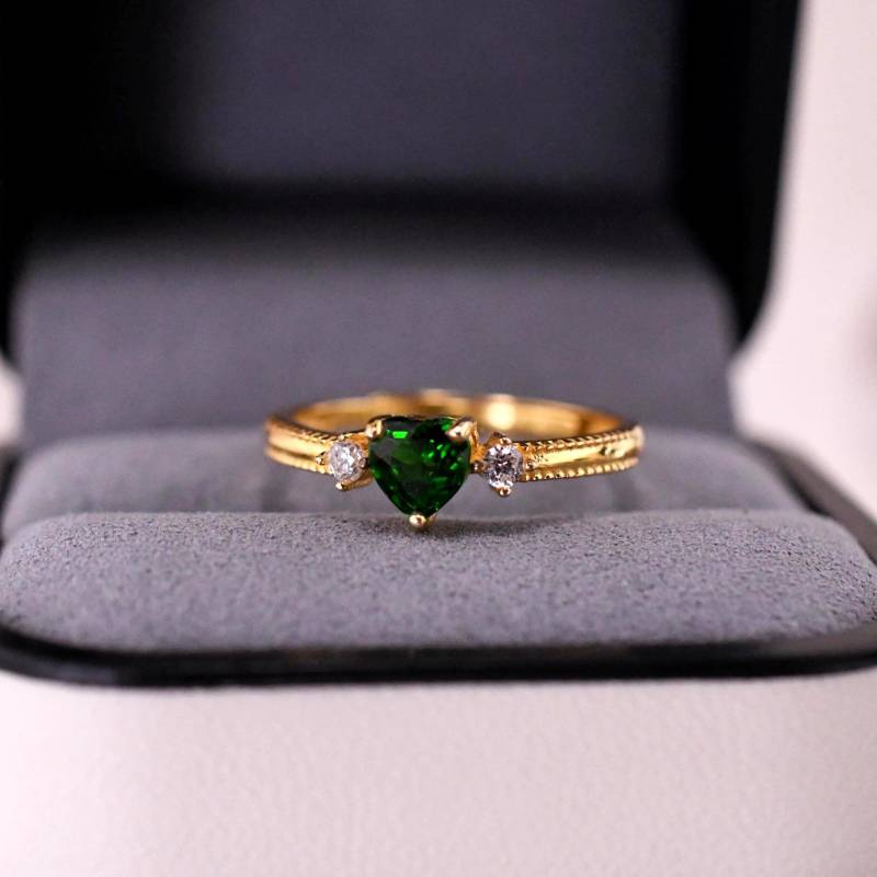 Handgefertigter Diopsid Ring 925S Mit 18K Gold Vergoldet Verstellbarer Geschenk Für Frau von JustringSJ