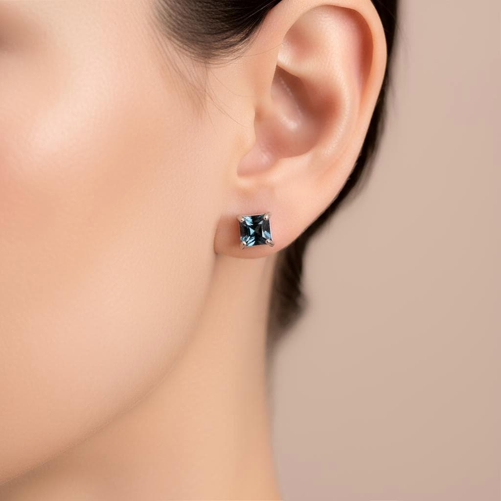London Blue Topas 925 Silber Ohrstecker Mini Labret Stud Schraubverschluss Princess Schliff Echter Edelstein Geschenk Für Sie von JustringSJ