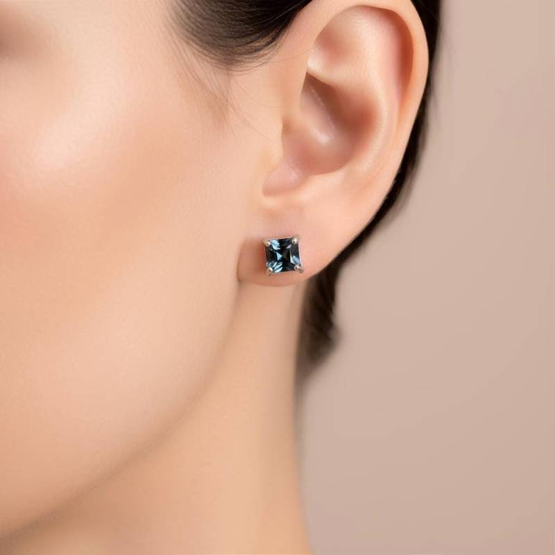 London Blue Topas 925 Silber Ohrstecker Mini Labret Stud Schraubverschluss Princess Schliff Echter Edelstein Geschenk Für Sie von JustringSJ