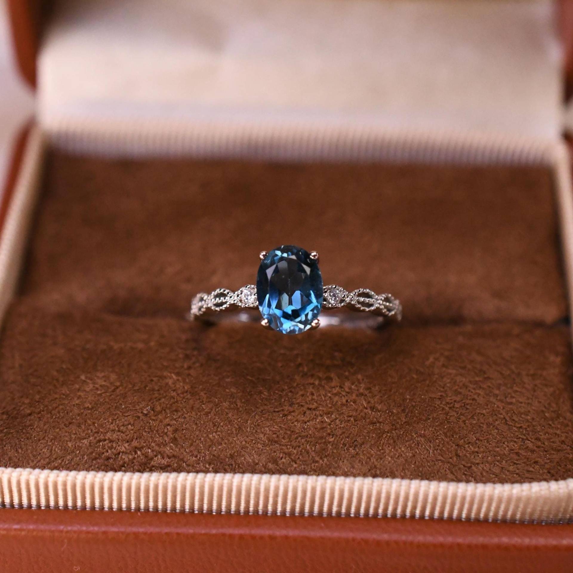 London Blue Topas Ring, 925 Silber, Silberring, Edelsteinring, Verlobungsring, Damenring, Verstellbarer Handgemacht, Geschenk Für Sie von JustringSJ