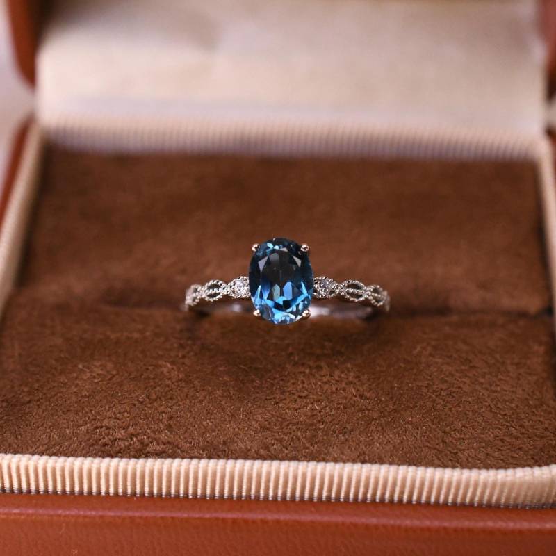 London Blue Topas Ring, 925 Silber, Silberring, Edelsteinring, Verlobungsring, Damenring, Verstellbarer Handgemacht, Geschenk Für Sie von JustringSJ