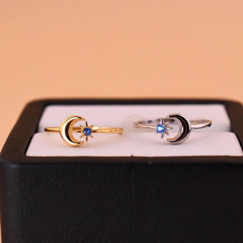Mond-Und-stern-Ring Verstellbarer 925Er Silberring Mit Topas Feiner Boho-style Offener Ring Perfektes Geschenk Für Sie von JustringSJ