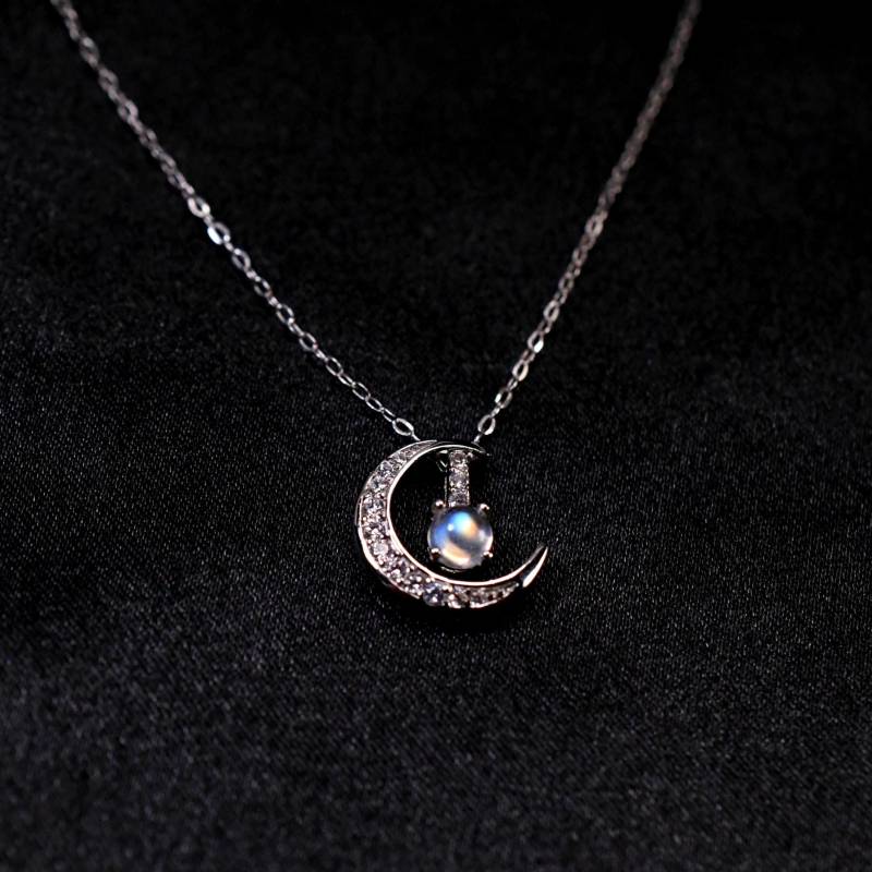 Mondstein Halskette Damen Natürlicher Cabochon Mond & Stern Anhänger 925 Silber Gold Oder 3 Tragemöglichkeiten von JustringSJ