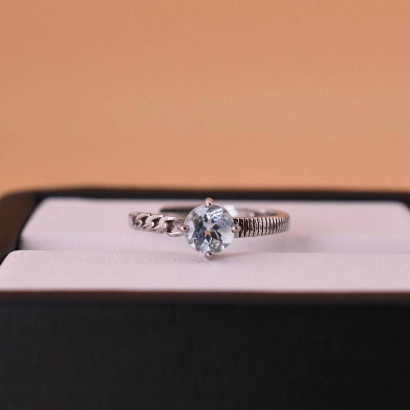 Natürlicher Aquamarin Ring Geburtsstein 925Er Silberring, Mit 18K Weißgold Vergoldet Verstellbarer Geschenk Für Frau von JustringSJ