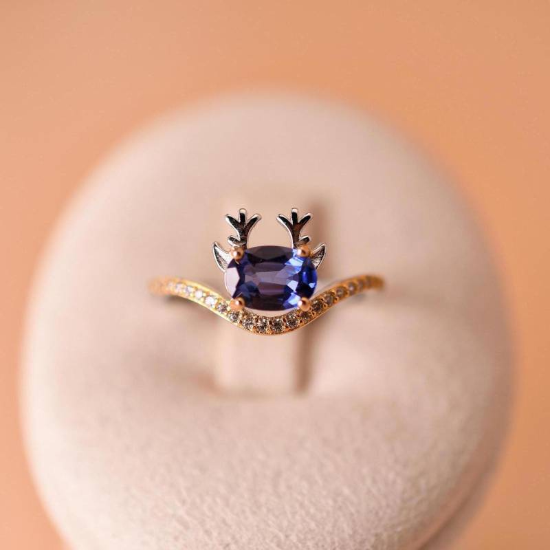 Eleganter Natürlicher Kyanit-Ring Verstellbarer 925Er Silber - Und Weißgold-Ring Schickes Geschenk Für Die Frau Tierring Geweih-Ring Eleganter Natürlicher Kyanit-Ring Verstellbarer 925Er Silber - Und Weißgold-Ring Schickes Geschenk Für Die Frau Tierring Geweih-Ring von JustringSJ