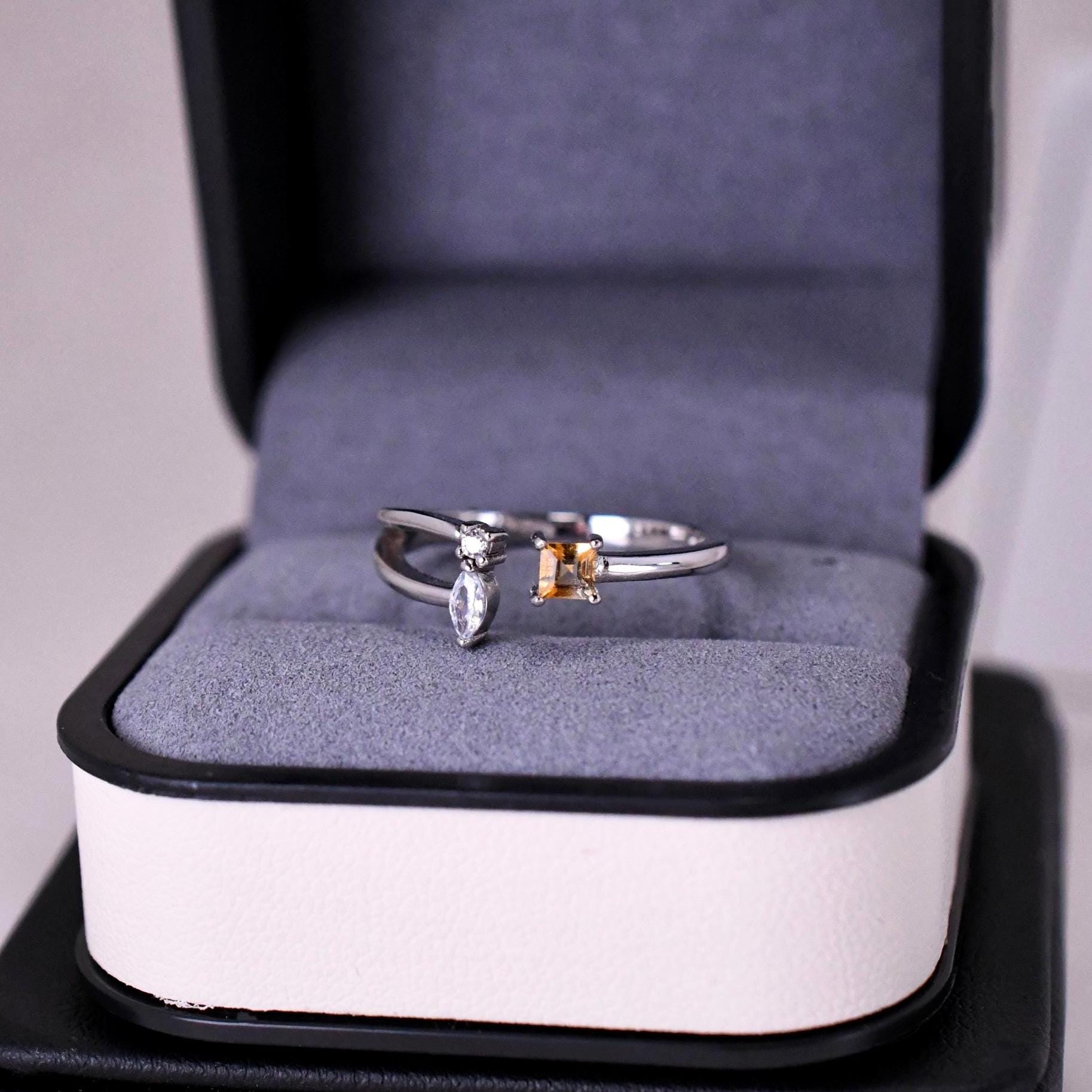 Natürlicher Citrin Ring 925Er Sterlingsilber Vergoldet Verstellbar Statement-Schmuckgeschenk Verlobungsring von JustringSJ