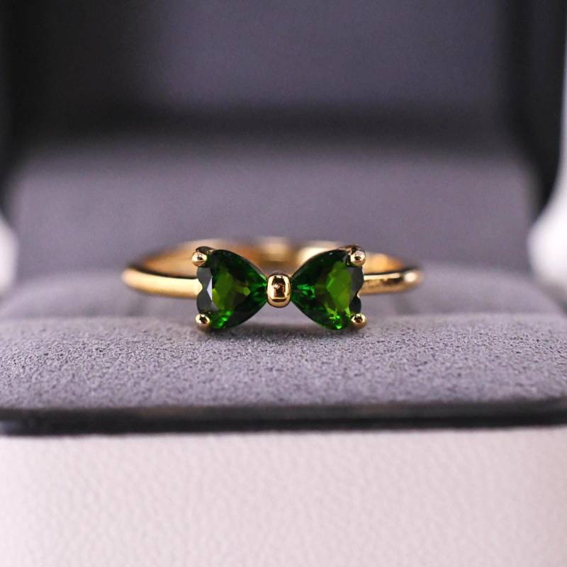 Natürlicher Diopsid Ring Edelsteinring 925Er Silber, Mit 18K Gold Vergoldet Verstellbarer Perfektes Geschenk von JustringSJ