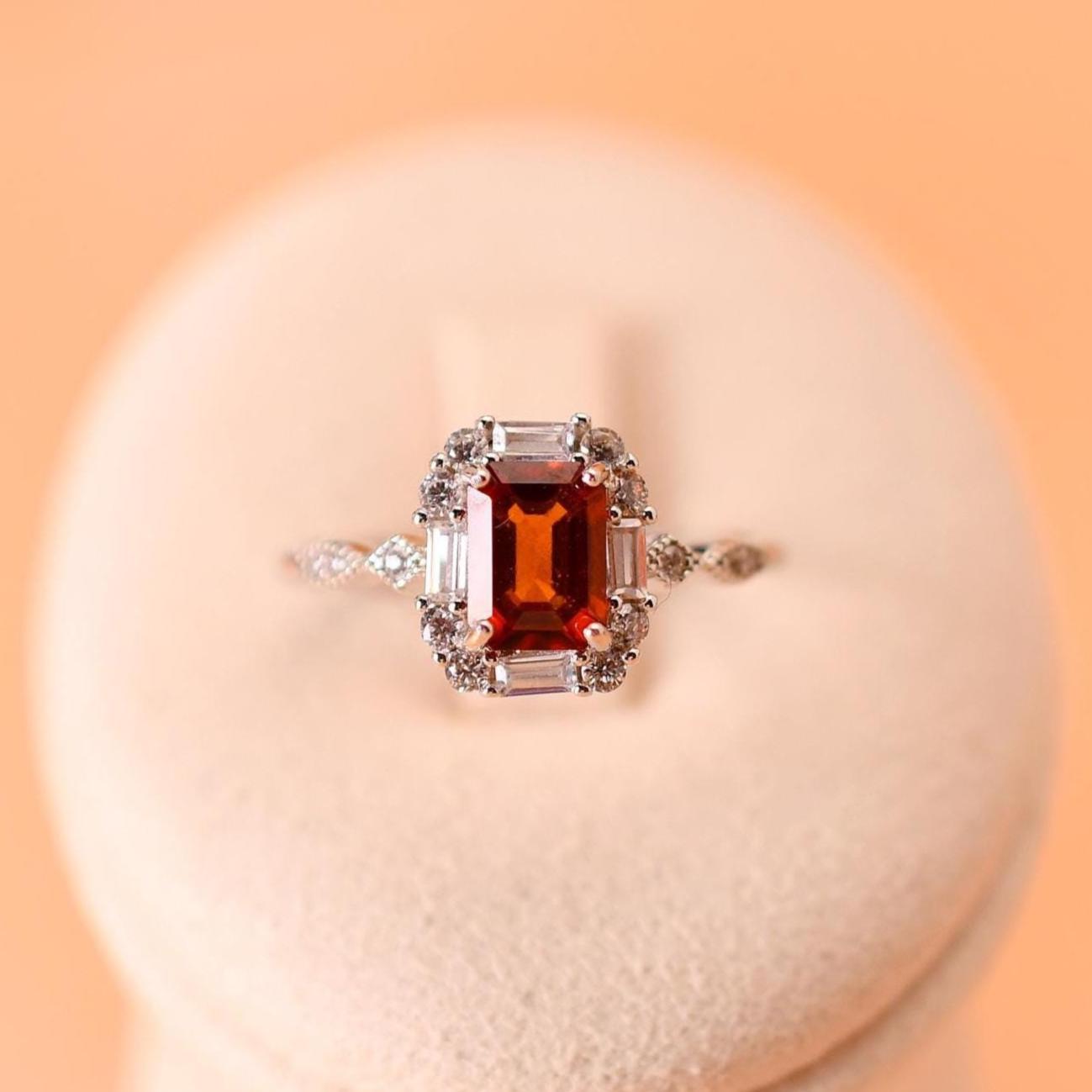 Natürlicher Fanta Granat Ring Edelsteinring 925Er Silberring, Mit 18K Weißgold Vergoldet Verstellbarer Ringgeschenk Für Frau von JustringSJ