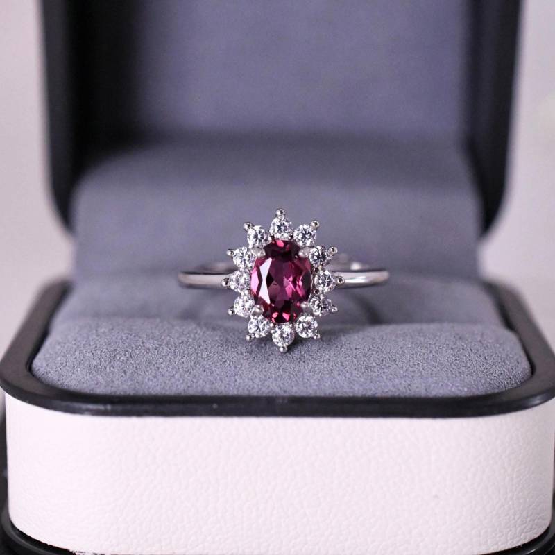 Natürlicher Granat Ring Geburtsstein Ring925Er Silberring, Mit 18K Weißgold Vergoldet Verstellbarer Ringgeschenk Für Frau von JustringSJ