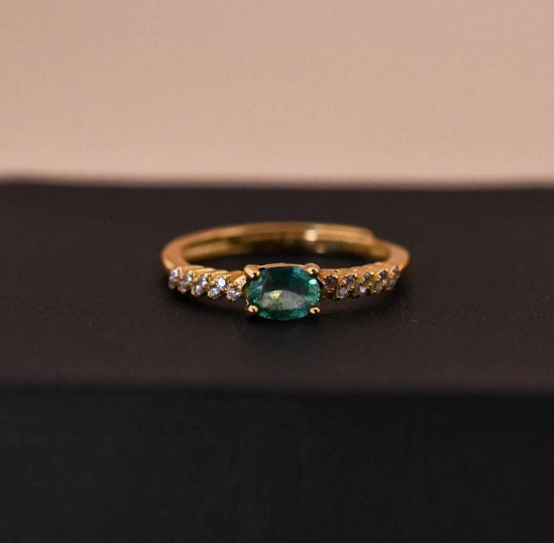 Natürlicher Smaragd Stapelring Edelsteinring 925Er Silber, Mit 18K Gold Vergoldet Verstellbarer Ring Perfektes Geschenk von JustringSJ