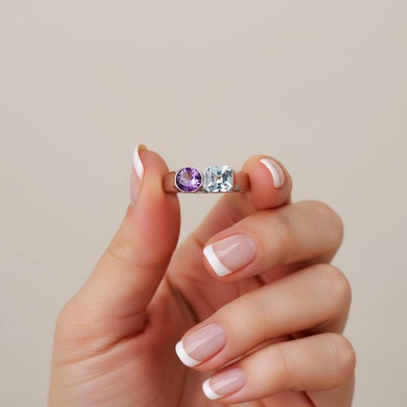 Doppelstein-Ring, Ring Mit Natürlichem Amethyst Und Topas 925Er Silber, 18K Weissgold Vergoldet Verstellbarer Perfektes Geschenk von JustringSJ