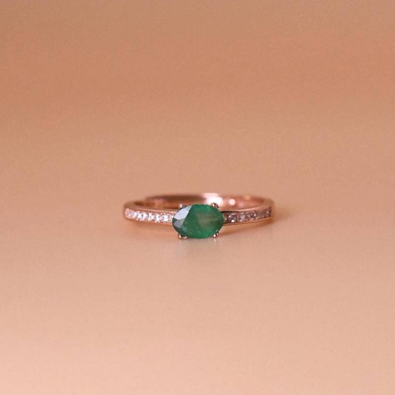 Smaragd-Roségold-Ring Natürlicher Smaragdring 925Er Silber, Mit 18K Roségold Vergoldet Verstellbarer Ring Perfektes Geschenk von JustringSJ