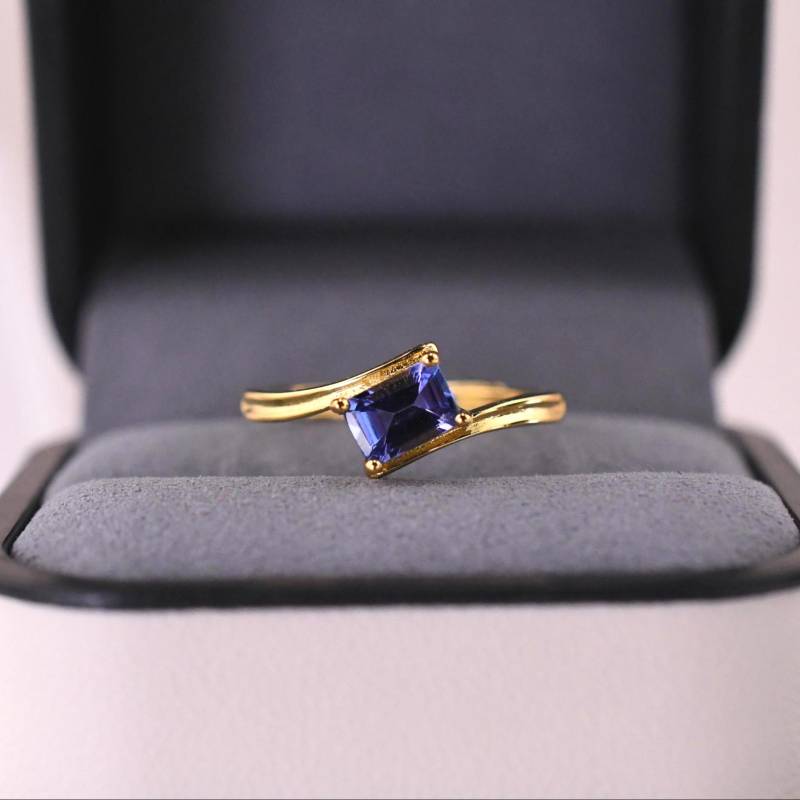 Natürlicher Tansanit Geburtsstein Ringnatürlicher Edelsteinring 925Er Silber, Mit 18K Gold Vergoldetverstellbarer Ringperfektes Geschenk von JustringSJ