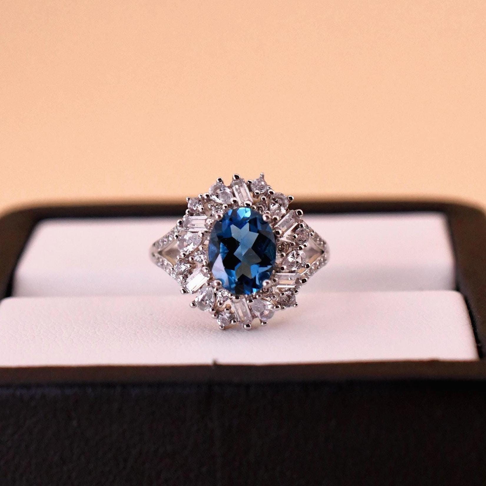 Natürlicher Topaz Ring Edelsteinring 925Er Silberring, Mit 18K Weißgold Vergoldet Verstellbarer Perfektes Geschenk von JustringSJ