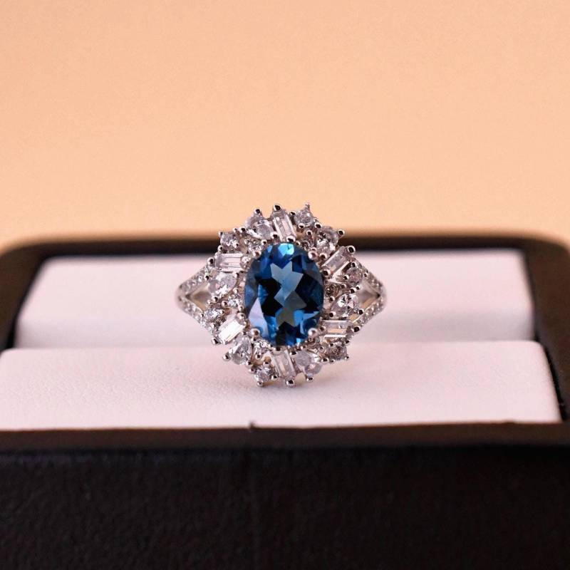 Natürlicher Topaz Ring Edelsteinring 925Er Silberring, Mit 18K Weißgold Vergoldet Verstellbarer Perfektes Geschenk von JustringSJ
