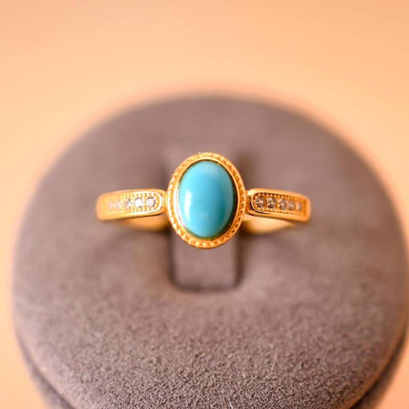 Natürlicher Türkis Ring Vierblättriges Kleeblatt 925Er Silber, Mit 18K Gold Vergoldet Verstellbarer Perfektes Geschenk von JustringSJ