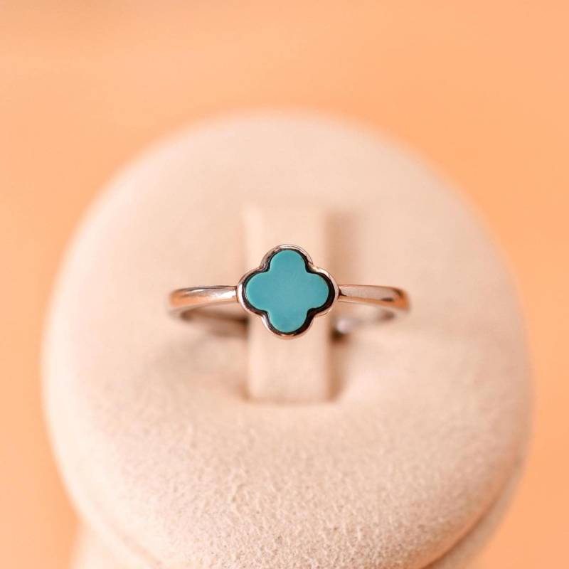 Natürlicher Türkis Ring Vierblättriges Kleeblatt Ring 925Er Silberring, Mit 18K Weißgold Vergoldet Verstellbarer Geschenk Für Frau von JustringSJ