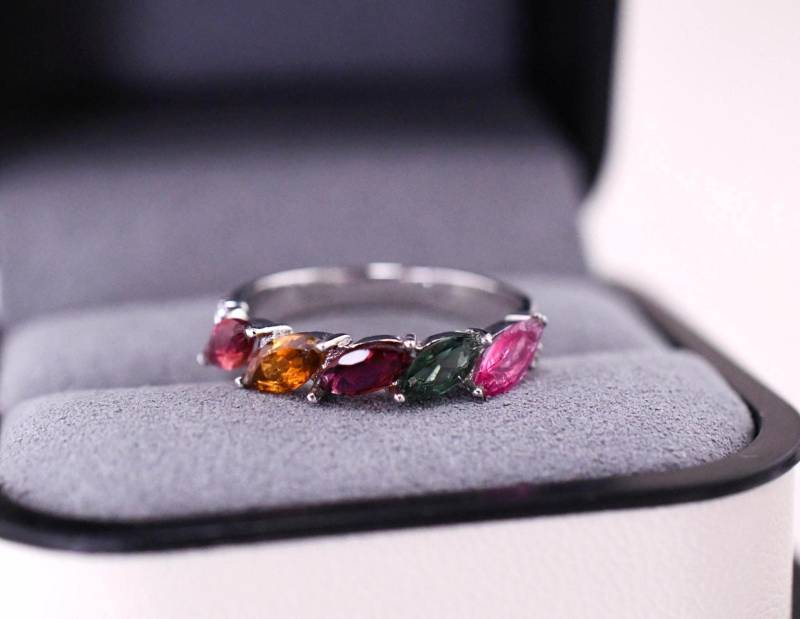 Turmalin-Reiherring Natürlicher Bunter Turmalinring Geschenk Für Frau Perfektes Freundin von JustringSJ