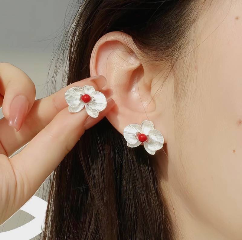 Orchideen Ohrringe 999 Feinsilber Natürliche Süßwasserperlen Schmuck Geschenk Für Frau Perfektes Freundin von JustringSJ