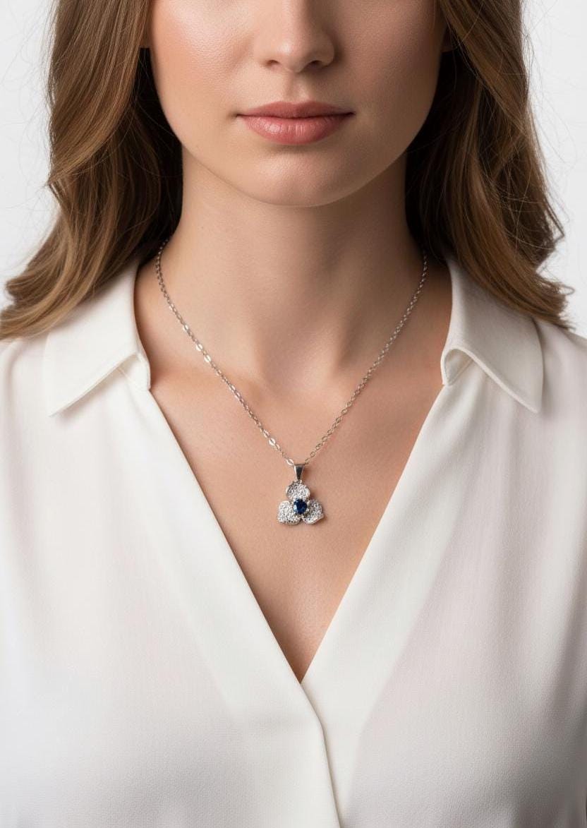 Saphir Halskette Royalblauer 925 Silber Blütenanhänger Edler Schmuck Geschenk Für Frauen von JustringSJ