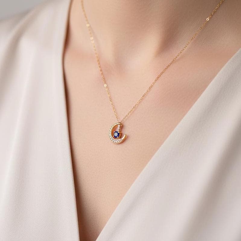 Saphir Kette Mond & Stern Natürlicher Anhänger 925 Silber Halskette Gold Oder 3 Tragemöglichkeiten von JustringSJ