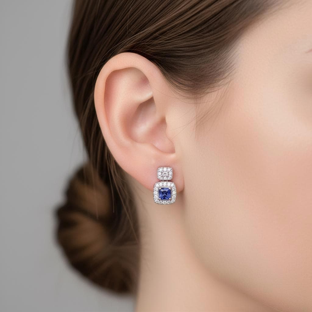 Saphir Ohrstecker Natürlicher 925 Silber Weißgold Plattiert Elegante Halo Drop Ohrringe Geschenk Für Sie Handgefertigt von JustringSJ