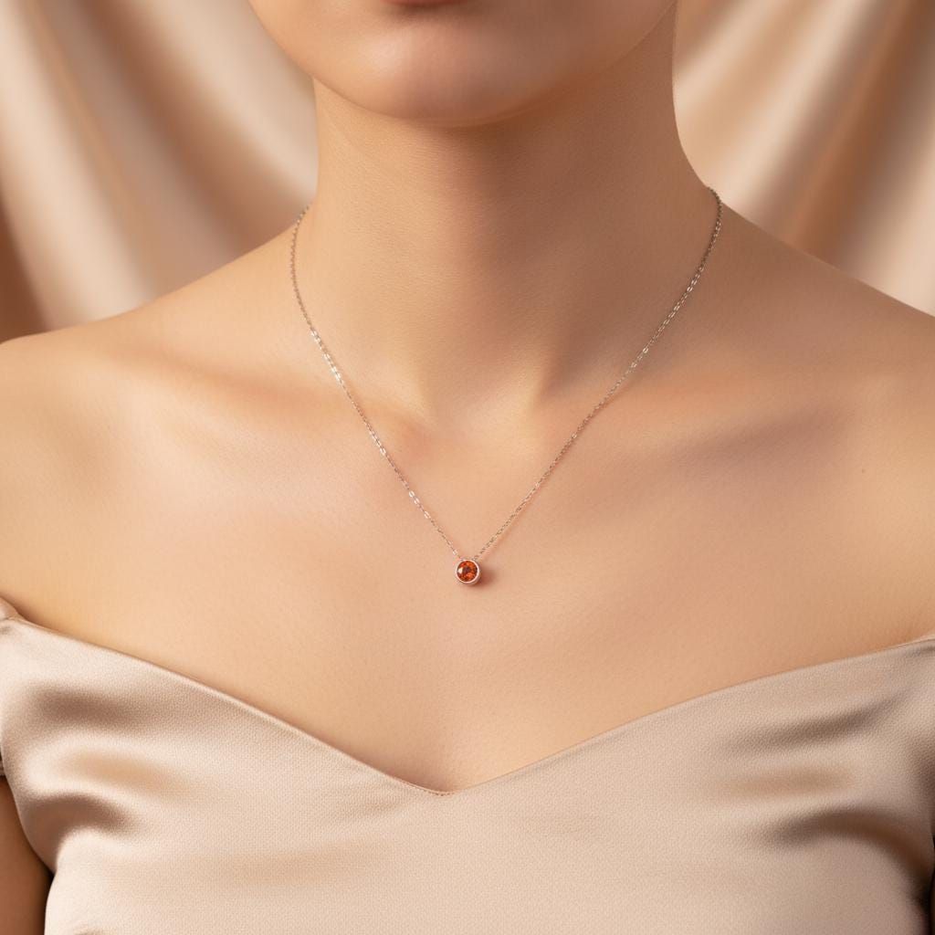 Spinell Mini Bubble Anhänger Natürlicher Orange Zarte Silberkette 45cm Handgemachter Edelsteinschmuck von JustringSJ