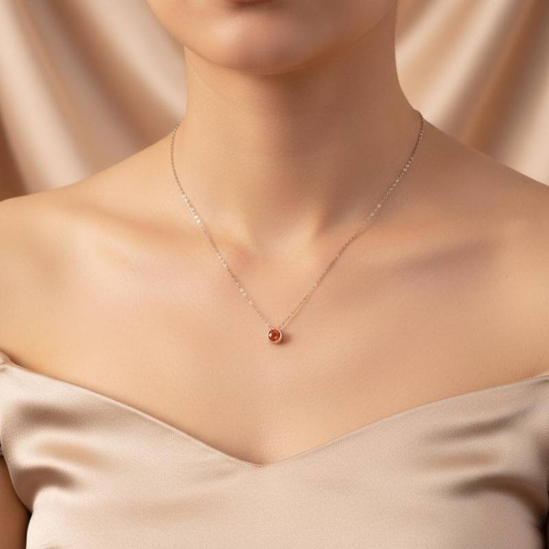 Spinell Mini Bubble Anhänger Natürlicher Orange Zarte Silberkette 45cm Handgemachter Edelsteinschmuck von JustringSJ