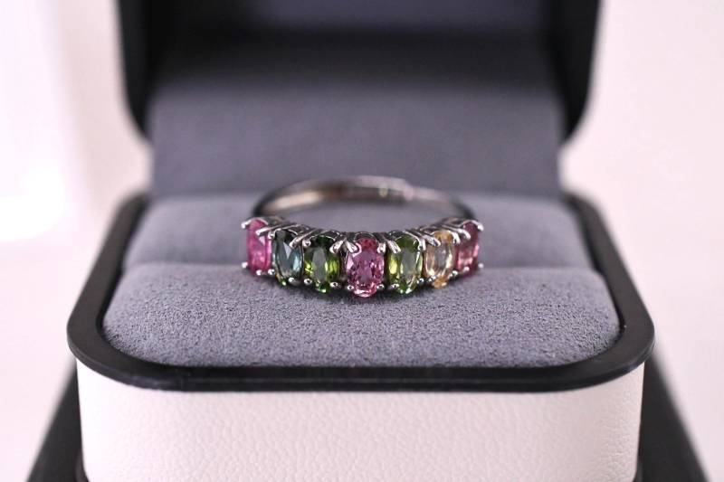 Turmalin-Reihenring in Regenbogenfarben Natürlicher Turmalinring 925Er Silberring Verstellbarer Perfektes Geschenk Für Freundin von JustringSJ
