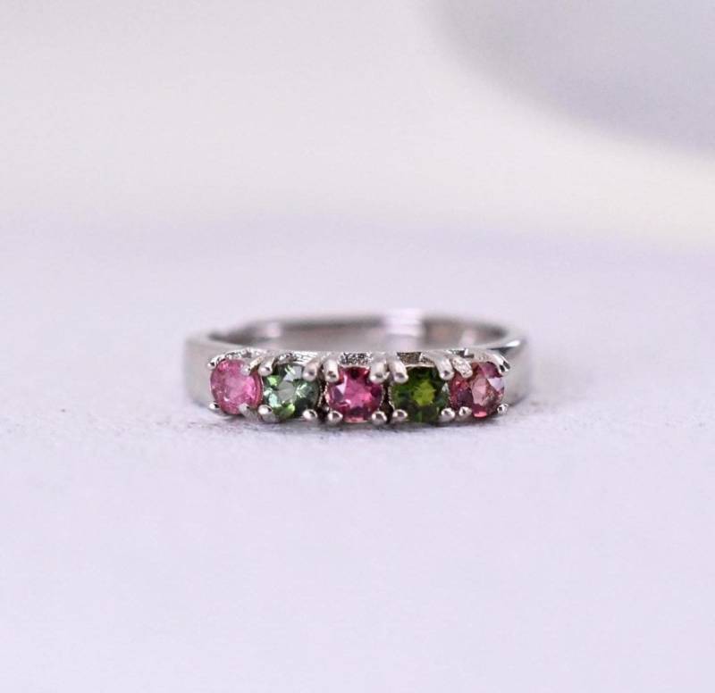 Turmalin-Reihenring in Regenbogenfarben Natürlicher Turmalinring 925Er Silberring Verstellbarer Perfektes Geschenk Für Freundin von JustringSJ
