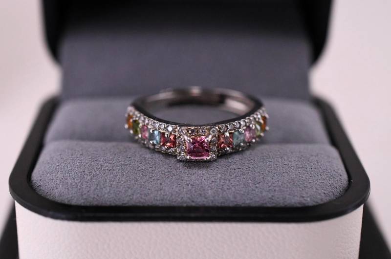 Turmalin-Reihenring in Regenbogenfarben Natürlicher Turmalinring 925Er Silberring Verstellbarer Perfektes Geschenk Für Freundin von JustringSJ