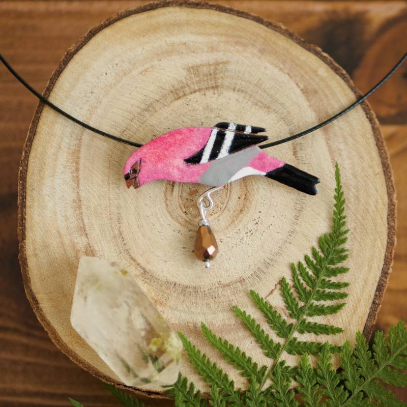 Kiefern Kernbeißer Halskette, Rosa Vogel Lätzchen Geschenk Für Sie Kiefern Kernbeißer Halskette, Rosa Vogel Lätzchen Geschenk Für Sie von JustynaKrupkowska