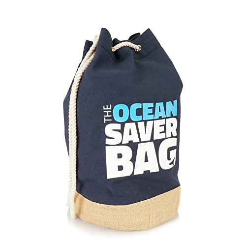 Jute statt Plastik Original | CB320DOS | Seesack Dunkelblau | Ocean Saver Bag | Fairtrade Sportbeutel aus Canvas mit Juteboden | Meeresschutz | 1er-Set von Jute statt Plastik