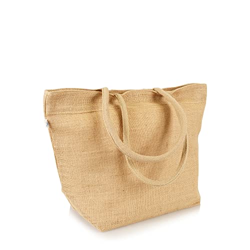Jute statt Plastik Original | JB1415LBO | Jutetasche Shopper Einkaufstasche Strandtasche Handtasche mit Biobaumwollinnenfutter| Fair & Nachhaltig | Einkauf Shopping (L) (1er) von Jute statt Plastik