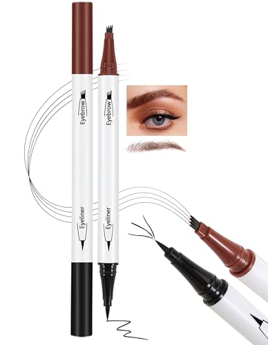 Jutqut 2 in 1 Augenbrauenstift & Eyeliner, Wasserdichter 3D Augenbrauenstift mit 4 Gabelspitzen Microblading, Smooth Tattoo Eyebrow Pencil, Wasserfest Liquid Black Eyeliner, Brauenstift Rosa & braun Jutqut 2 in 1 Augenbrauenstift & Eyeliner, Wasserdichter 3D Augenbrauenstift mit 4 Gabelspitzen Microblading, Smooth Tattoo Eyebrow Pencil, Wasserfest Liquid Black Eyeliner, Brauenstift Rosa & braun von Jutqut