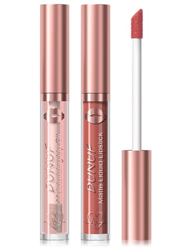 Jutqut 2 in 1 Lipgloss and Lip Oil Set, Moisturising Makeup Lipstick, Long Lasting & Waterproof Lip Gloss, Matte Natural Lip Tint, Glossy Nourishing Plumper Finish Transparent Lippenöl #04 von Jutqut