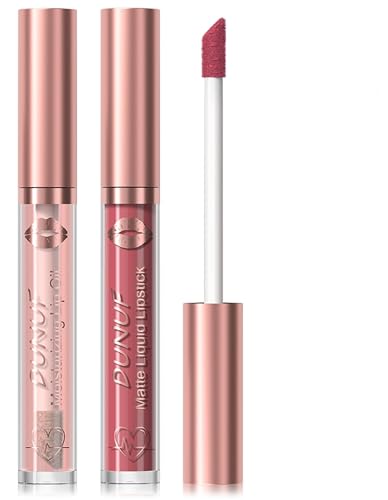 Jutqut 2 in 1 Lipgloss and Lip Oil Set, Moisturising Makeup Lipstick, Long Lasting & Waterproof Lip Gloss, Matte Natural Lip Tint, Glossy Nourishing Plumper Finish Transparent Lippenöl #07 von Jutqut