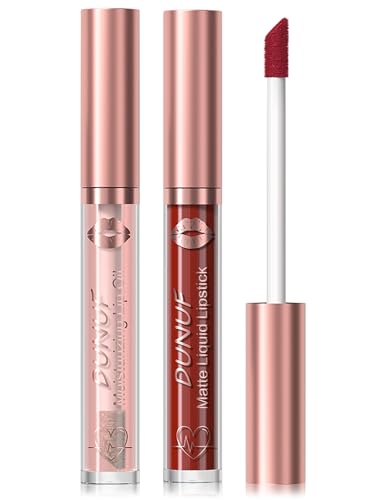 Jutqut 2 in 1 Lipgloss and Lip Oil Set, Moisturising Makeup Lipstick, Long Lasting & Waterproof Lip Gloss, Matte Natural Lip Tint, Glossy Nourishing Plumper Finish Transparent Lippenöl #16 von Jutqut