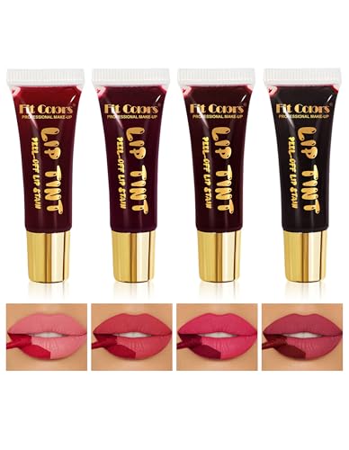 Jutqut 4 Farben Lip Tint Peel Off, Flüssiger Lip Stain Peel Off Matte & Tattoo Effekt, Wasserfester Langzeit Lippenstift mit Non-Stick Cup, Lipgloss Mädchen Makeup Vegan Kosmetik für Party & Alltag von Jutqut