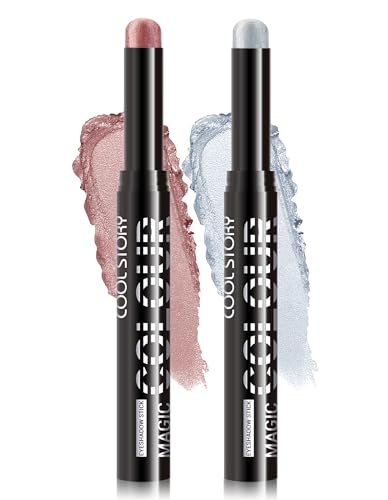 Jutqut 2Pcs Glitzer Lidschatten Stift, Wasserfester Eyeshadow Stick mit Schimmernder Finish, Hochpigmentierte und Langanhaltender Lidschattenstift, Creme Eye Shadow Sticks #E03＋15 von Jutqut