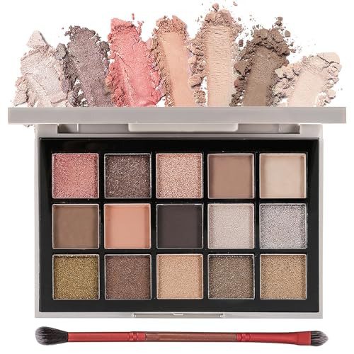 Jutqut 15 Colors Eyeshadow Palette Smokey, Lidschatten Makeup Matte Shimmer Glitter Nude Naked, Warm, Cool and Natural Shades, Highly Pigmented Long Lasting Waterproof Eye Shadow Palette with Brush von Jutqut