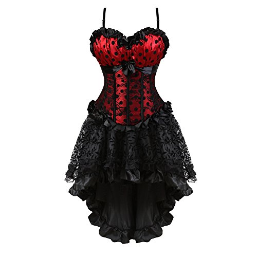 Jutrisujo Corsagenkleid rock korsett mit träger kleid corsage damen bustier gestreift spitze Große Größe festlich rot schwarz XL von Jutrisujo