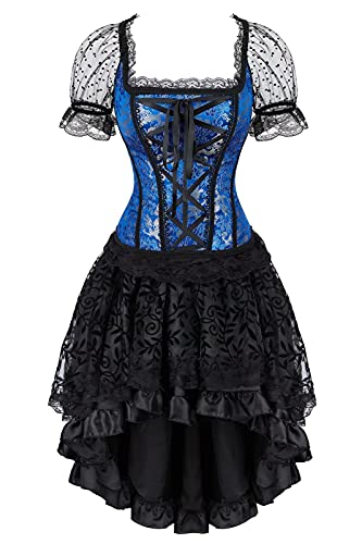 Corsagenkleid elegant Kleid Korsett Corsage Ärmel Spitze Vollbrust Gothic Rock Asymmetrie Burlesque Damen Große Größe Schwarz 5XL von Jutrisujo