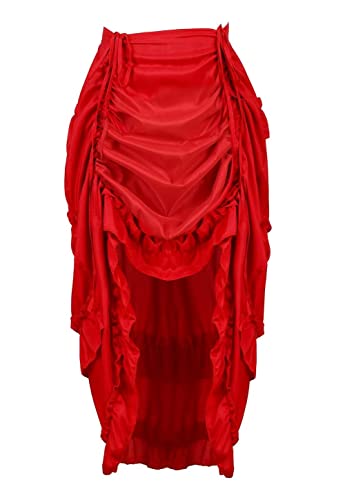 Damen Steampunk Röcke Übergrößen Spitze Asymmetrische High Low Vintage Kleid Gothic KostÜM Rot XL von Jutrisujo