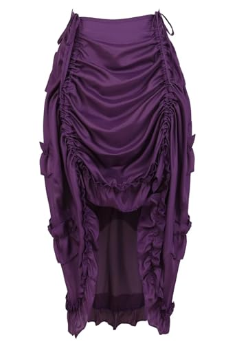 Damen Steampunk Röcke Übergrößen Spitze Asymmetrische High Low Vintage Kleid Gothic KostÜM Violett 7XL von Jutrisujo