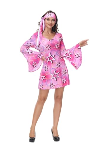 Hippie Kleidung Damen Kostüme 70er Disco Outfit 70s Karneval Fancy Dress Women Halloween Costumes Clothing Rosa L von Jutrisujo