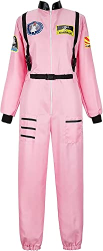 Jutrisujo Astronauten Kostüm ErwacÖsene Damen Kostüm Astronaut Weltraum Raumfahrer Halloween Cosplay Karneval Fastnacht Kleidung Rosa 2XL von Jutrisujo