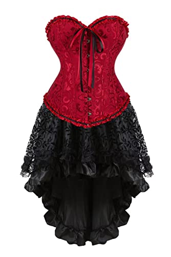 Jutrisujo Black Corset Dress Kleid mit Korsett Damen Corsage Korsagenkleid Elegant Gothic Vintage Burlesque Mittelalter Weinrot M von Jutrisujo